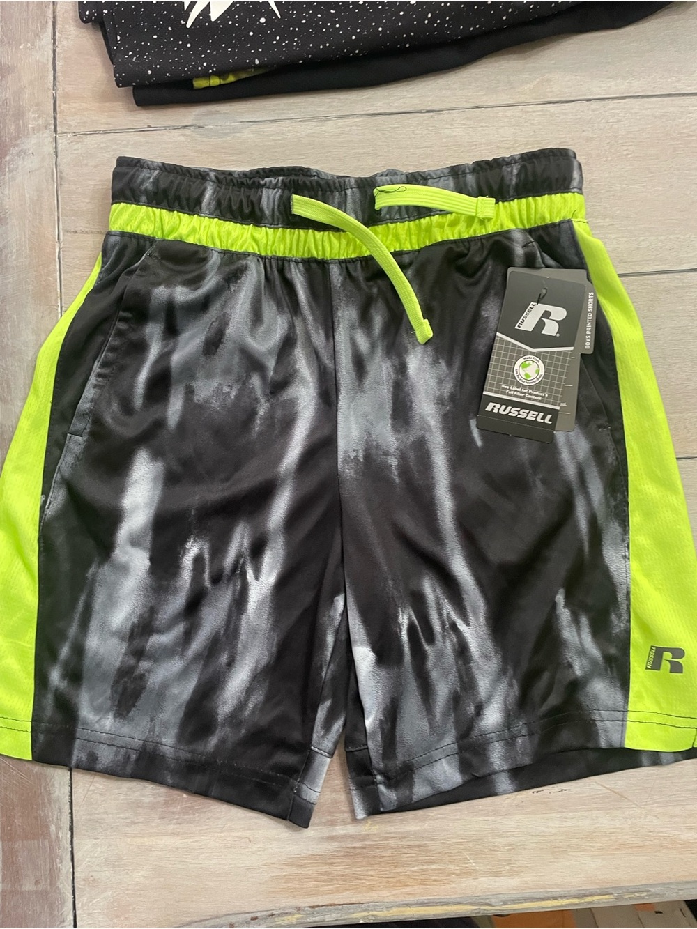 Russell Athletic Black with Neon Green Trim Performance Shorts